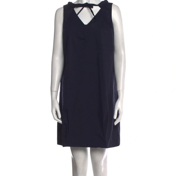 Prada Women’s Shift Sleeveless V-Neck Mini Dress Nautical Navy Blue 38 US 2 - Picture 3 of 13
